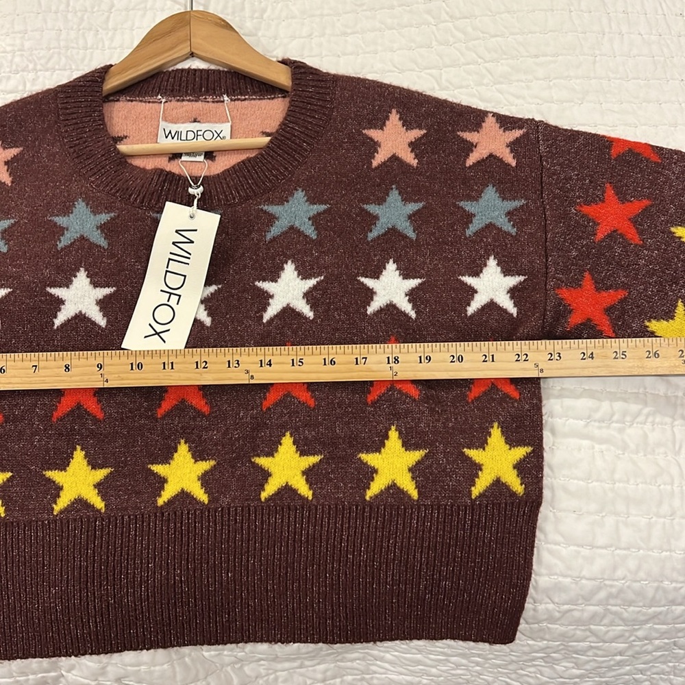 WILDFOX  Couture Rainbow Star Elektra Knit Sweater Crushed Berry size small NWT - Picture 8 of 9
